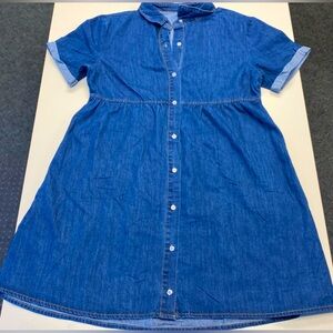 Short Sleeve Button Down Flowy Tiered Babydoll Denim Dress L NWT
